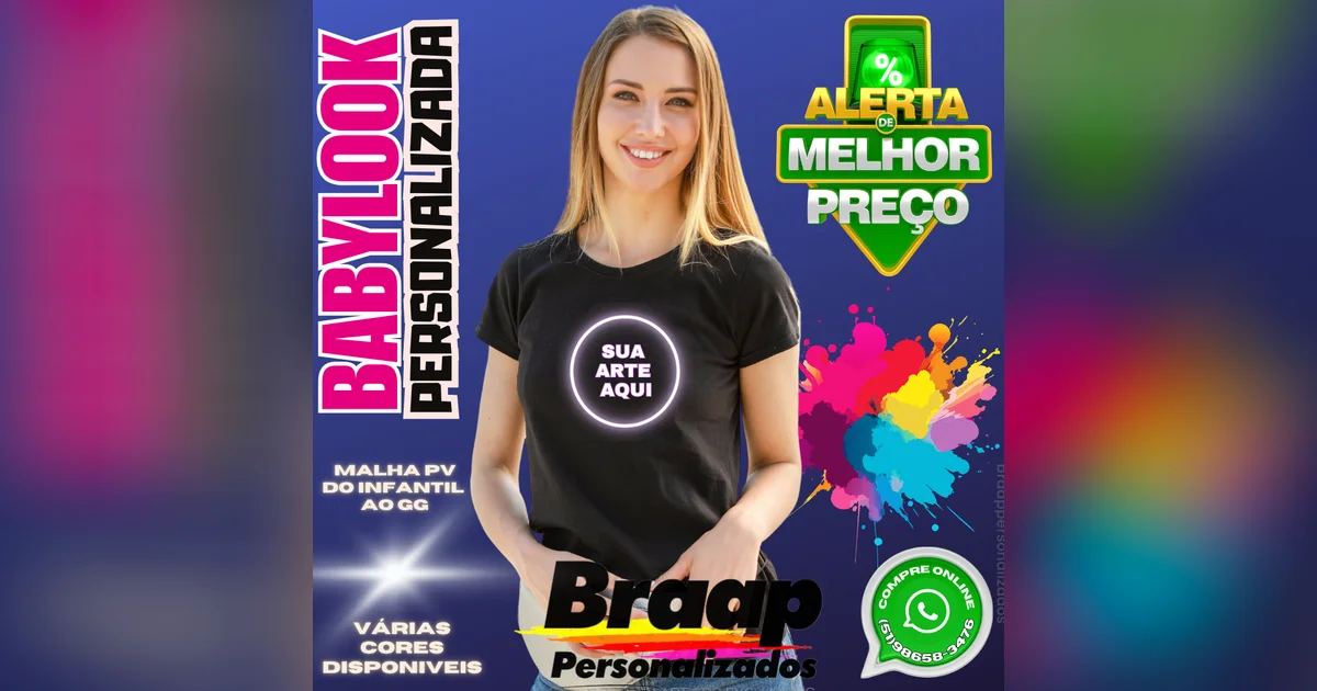 Camiseta Feminina babylook baby look com a sua logo marca