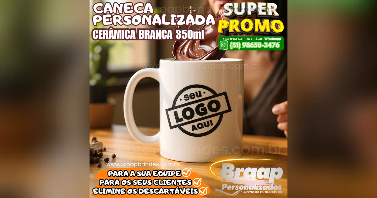 CANECA DE CERÂMICA PERSONALIZADA com a sua LOGO MARCA FOTO